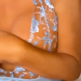 Jenni Shaking Her Tits Wearing Blue Lingerie & Licking Lollipop